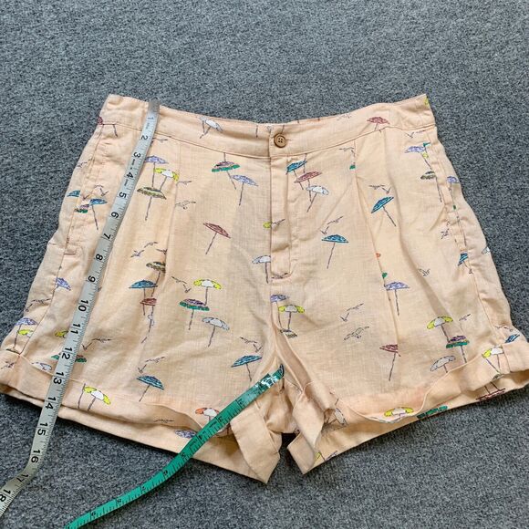 C&C California Shorts Womens 10 Light Peach Multi Linen Beach Umbrella Print - Picture 8 of 12